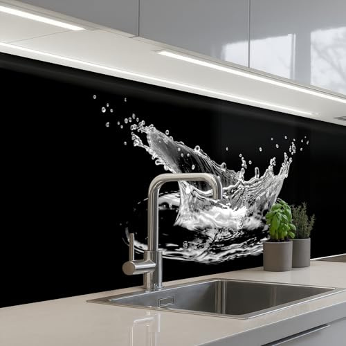 KitchenYeah© Küchenrückwand Selbstklebende Kitchen Wall Protector Küchen | 60x200 cm - Rückenwand Küchenfronten Küchenrückwände Küche Wand Wasser - Spritzer - Schwarz