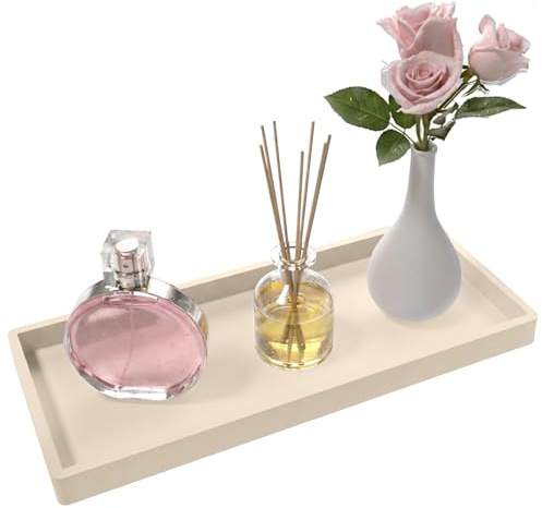 Countertop and Vanity Tray, 30x12.5cm countertop decorative silicone furniture decorative tray, Kitchen Sink Organizer for Scrubber, Lotion Bottles, Perfume, Jewelry, Candle(Beige)