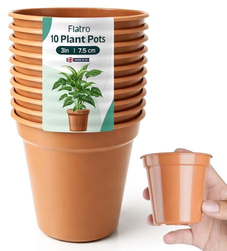 Flatro Plastic Plant Pots Indoor with Drainage Hole Nursery Plant Pots (Pack of 10) | 3 inches Terracotta Pots, Flower Pots for Indoor & Outdoor | Ideal for Herb Cultivation & Repotting