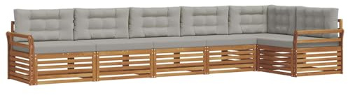 vidaXL Outdoor-Sofagarnitur mit Kissen 6 pcs Natürlich und Hellgrau, Gartenmöbel, Moderne Sofa-Garnitur, Eck-Sitzgruppe für Lounge draußen, bequemer Terrassenstuhl