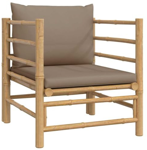 Foknhdi Bambus Gartensessel Taupe 63x69x65 cm, dick gepolstert, modular, platzsparend für Balkon, Terrasse, Garten
