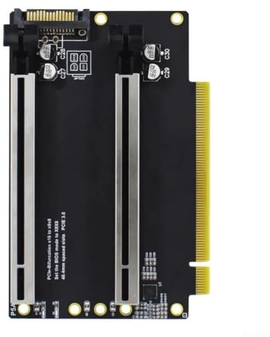 Für PCIE Bifurcation Card X16 auf 2X8 Splitter mit SATA Power für SSD Netzwerkkarte Adapter Hohe Datenübertragung Schwarz