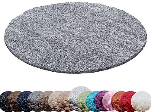 HomebyHome Teppich Rund Hochflor 80 cm Rund - Shaggy Runder Teppich Wohnzimmer Hellgrau Extra Weich und Flauschig - Waschbarer Langflor Teppiche für Schlafzimmer, Küche, Flur - Carpet, Halı, Kilim