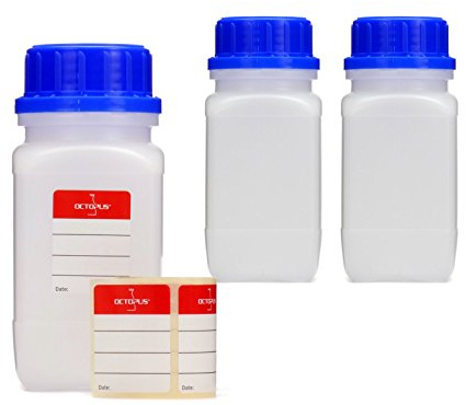 Octopus 3 Weithalsflaschen 350 ml aus HDPE, UN-zugelassen | Stabile Gefahrgutflasche aus chemikalienresistentem HDPE, für Laborchemikalien, Pasten, Pulver und Granulate