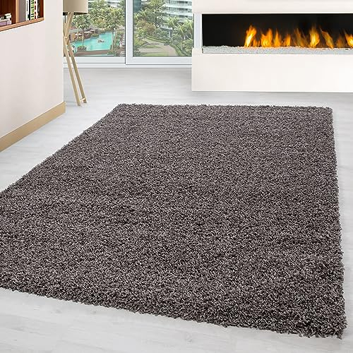 Carpettex Shaggy-Teppich, Hochflor, Wohnzimmer, Florhöhe 3 cm, einfarbig, Taupe, 80 x 150 cm