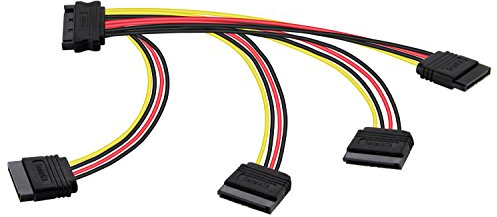 POPPSTAR Cable alimentacion SATA (4 vías), 1x conector macho a 4x conectores hembras, SATA power splitter para HDD, SSD, disco duro, 20cm