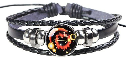 H.ZBRUJ Lederarmband Konstellation Verstellbares Leo-Manschettenarmband Perlenarmband Star Punk Armband Mehrschichtig Geflochtenes Seil Armband Kette 8 Zoll 11 Zoll Für Männer Frauen