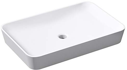 Durovin Bathrooms Luxurious Stone Resin Bathroom Basin - Countertop Rectangular Bathroom Sink 600mm x 400mm - White Matte Finish