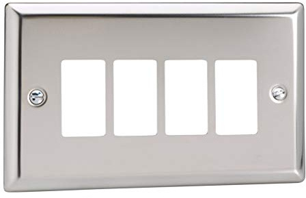 Varilight XCPGY4 Classic Mirror Chrome 4 Gang PowerGrid Plate (Twin Plate)