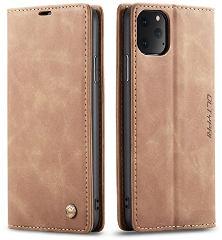 QLTYPRI Case for iPhone 11 Pro Max, Vintage PU Leather Wallet Case Card Slot Kickstand Magnetic Closure Shockproof Flip Folio Book Case Cover for iPhone 11 Pro Max - Brown