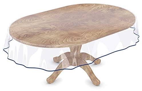 Tischdecke Transparent abwaschbar Durchsichtig Folie mit Saum in Blau Oval 260x140cm 0,5mm