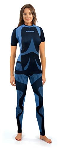 sesto senso Damen Funktionsunterwäsche Set Kurzarm Shirt Lange Unterhose Sportunterwäsche M Blau Himmelblau Türkis