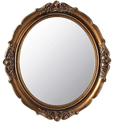 Funerom 32,5 x 36,3 cm Vintage Dekorativer Wandspiegel, Hängespiegel für Schlafzimmer, Wohnzimmer, Kommode, oval, antikes Gold