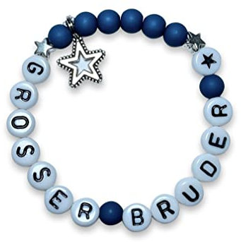 Majas Perlen Armband Großer Bruder Petrol - Acryl 6mm - Edelsteine möglich Rosenquarz Jaspis Amazonit uvm. - Geschenk Bruderherz Schwesterherz Geschwisterkind - Handmade Personalisierbar