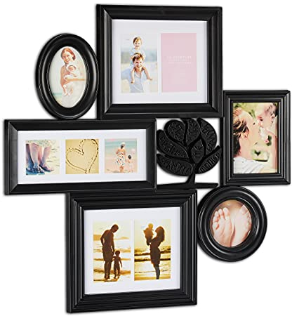 Relaxdays Bilderrahmen, Collage 6 Rahmen, Galerierahmen für 10 Fotos, Fotocollage Familie, HxB: 70,5 x 70,5 cm, schwarz