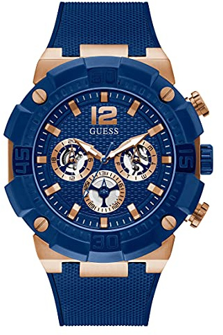 GUESS Montre Multifonction pour Homme en Acier Inoxydable 50 mm, Bleu/Or Rose, NS, GW0264G4-AMZUK