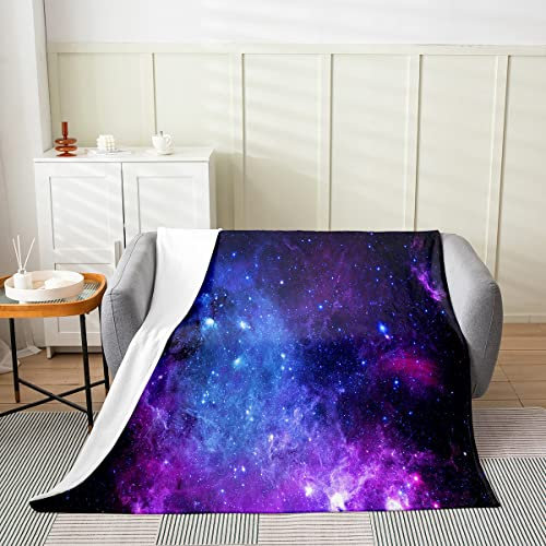 Galaxy Überwurfdecke Sternenhimmel-Fleecedecke für Kinder Jungen Mädchen Blau Lila Weltraum Glitzersterne Flanelldecke Zuhause Zimmer Dekoration kosmischer himmlischer Nebel Fuzzy-Decke, 150 x 200
