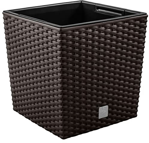 Prime Garden® SquarePot - Vaso da fiori in rattan sintetico, con inserto per casa, giardino, terrazza, veranda, quadrato, resistente al gelo (17 x 17 x 17 cm, colore: Umbra)