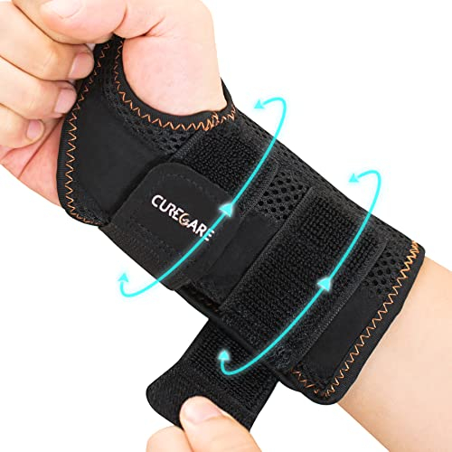 CURECARE Carpal Tunnel Wrist Splint, Breathable Wrist Splint for Men & Women, Wrist Support Brace with 2 Adjustable Straps for Tendonitis, Arthritis (Right Hand-Black, S/M)