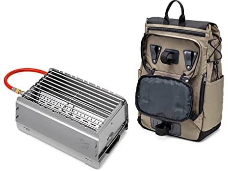 BRUZZ WILLI mobiler 50 mbar Gasgrill Bruzz Willi BW1.1, Fahrrad-Rucksack mit Kühlfach, einfacher Auf- und Abbau, Brenner mit 3,5 kW Leistung, herausziehbare Fettauffangschale, inkl. Multitool