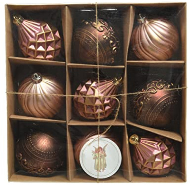 Kaemingk Weihnachtskugeln Kunststoff 8cm x 9 Stück Ornamente Shabby Chic Christbaumkugeln Mix Altrosa Braun