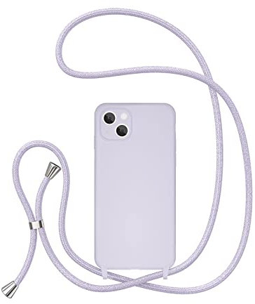 UEEBAI Crossbody Lanyard Phone case for iPhone 14 6.1 inch, Silicone Phone Cover Necklace Cord Strap Soft Shockproof Protective Case - Lavender