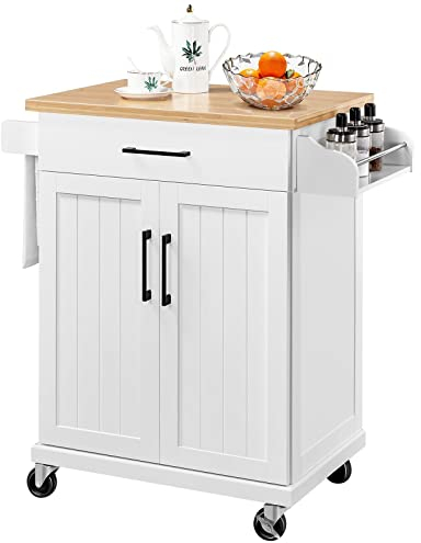 Yaheetech Carro de Cocina con Ruedas Carrito de Servicio Madera Estantería de Cocina para Comedor Salón, 60 x 40 x 88,5 cm Blanco