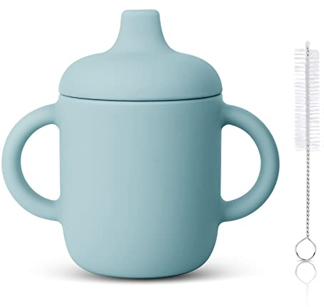 Vicloon Tasse d'apprentissage Bébé, 150ML Gobelet à Paille avec Couvercle et Goupillon, Silicone 100%, pour les modelos