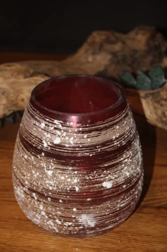 Windlicht, rot m. Gold-Glimmer, Kerzenglas H 15 cm
