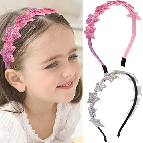 Fashband Mädchen Stirnbänder Pailletten Sterne Haarband Glitzernde Haarreifen für Kinder Teens Tägliches Tragen Geschenk Party Dekoration(Packung mit 2)(C)