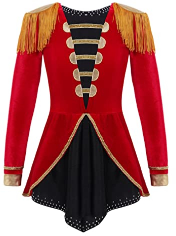 Freebily Kinder Mädchen Zirkus Ringermaster Kostüm Cosplay Karneval Kostüm Weihnachtskostüm Party Outfits Tanz Leotard Overall A_Rot 146-152/11-12 Jahre