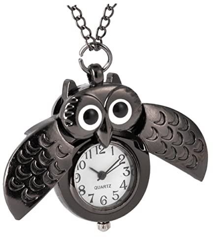 Mikikit 1 STK Taschen Damen Uhr Ziffern Schwarz Retro Kette Spreizkette Zart Männer Mit Legierung Für Vintage Personalisiert Niedlich Eule Familie Metall Reizend Flügel Freund