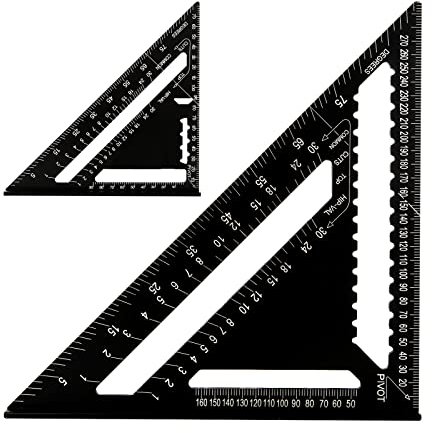 JMIATRY 2 Pcs Rafter Square Metric, 12 Inch & 7 Inch Speed Square, Aluminum Carpenters Roofing Square Tool, Builders Framing Square, Set Square Carpentry, Triangle Ruler Protractor