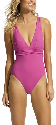 Seafolly Damen Tiefer V Breiter Riemen Einteiliger Badeanzug, Eco Collective Hot Pink, 40