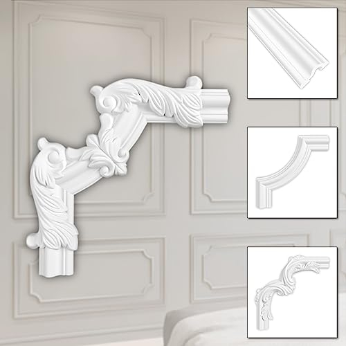 HEXIM Stuckverzierung aus HDPS/PU weiß - Stuckrahmen Wanddeko Bilderrahmen - HCR Wandleisten (2 Stück HCR517-2) Stuckleiste Segment Eckstück Eckleiste Beständig