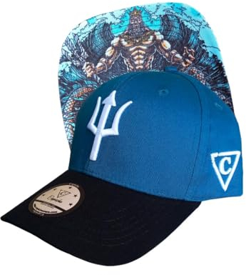 Capiche [99+ Designs] Blauer Kinder Baseballhut Poseidon Curved, Kinder Basecap, Dreizack Logo, Sonnenschutz für Strand und Wasser, Mythischer Held Jungenhut