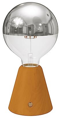 creative cables - Tragbare, wiederaufladbare LED Leuchte Cabless01 mit Globe Glühbirne mit silberfarbener Kopfspiegelung - Mit Glühbirne, Safrangelb