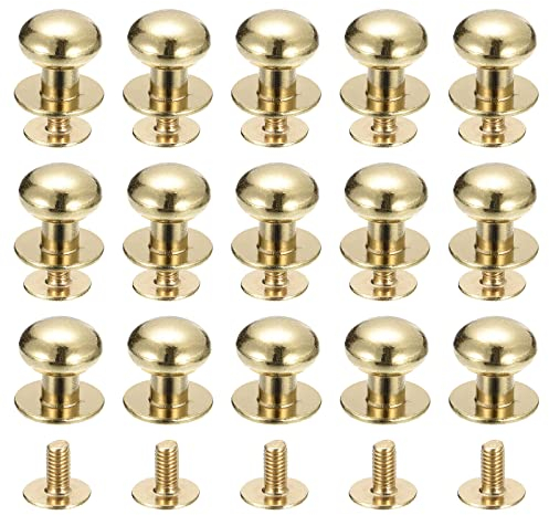 sourcing map 10mm Kugel Kopf Bolzen Nieten Schrauben Hohlnieten Rücken 15 Stück Schraubnieten Rund Kopf Schaltfläche Nippel Niete für Basteln Leder Handwerk Handtasche Gürtel Hellgold
