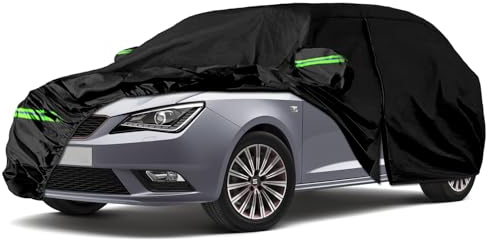 Autoabdeckung Passend für SEAT Ibiza 2008-2024, wasserdichte Vollgarage Autoplane mit Reißverschlusstür für Schnee, Regen, Allwetterschutz