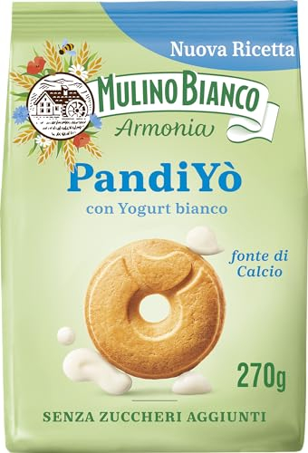 Mulino Bianco PandiYò, Biscotti Senza Zuccheri Aggiunti con Yogurt Bianco e Maltitolo, Fonte di Calcio, Biscotti Senza Zucchero, Mulino Armonia, Confezione 270g