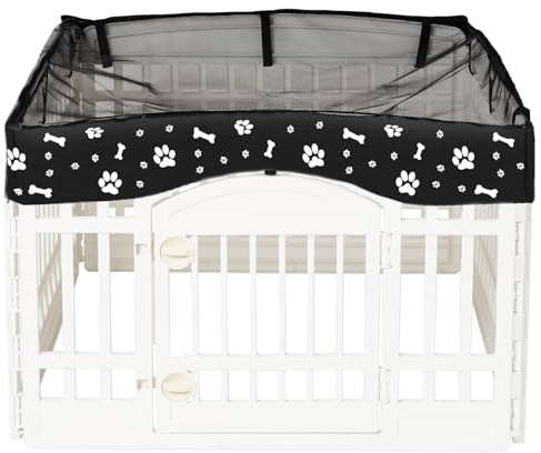 KUMOUARTS Dog Playpen Mesh Top Cover for 36 Inch Pet Playpen with 4 Panels, Dog Crate Cover Pet Tent Puppy Play Pen Cover, Ideal for Indoor/Outdoor Use. Note: Playpen Not Included (Black)