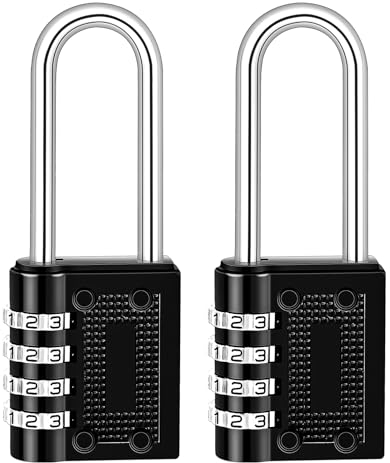 PAEFIU Vorhängeschloss,2 Stück Lange Zahlenschloss 4 Stellig Vorhängeschloss Zahlencode,Schloss Zahlencode für Türen,Schließfächer,Garagen,Hochschulen,Fitnessstudios D7728K
