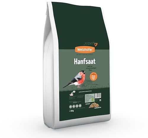 Welzhofer Hanfsaat 25kg Wildvogelfutter - Natürliche Energiequelle mit Omega-3-Fettsäuren, ideal für Wildvögel. Nussiger Geschmack, hohe Vitalität.
