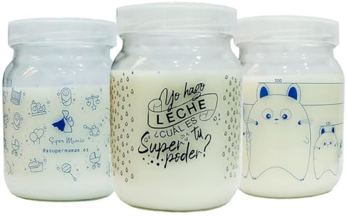 Super Mamãe Kit 3 potes de vidrio para almacenar leche materna 200ml