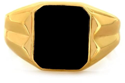 Sapphir Herren Siegelring 9 Karat Gold 375 - Siegelring für Männer mit Onyx - Herren Ringe Gelbgold - Männerschmuck mit Geschenkbox - Handwerkskunst - Inkl Zwei Luxusgeschenke