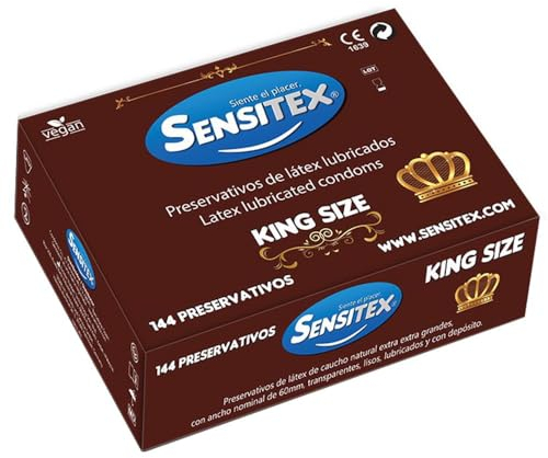 Sensitex King Size, vegane Kondome aus Spanien, extragroße Kondome, Größe 60, Vorratsbox, 1 x 144 Stück