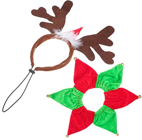 Supvox 2sätze Weihnachts-Haustier-Accessoires Inklusive Dekorativem Hundehalsband Und Süßem Katzen-Haarband Für Festlichkeiten Und Tier-Partys Wiederverwendbar Und Langlebig