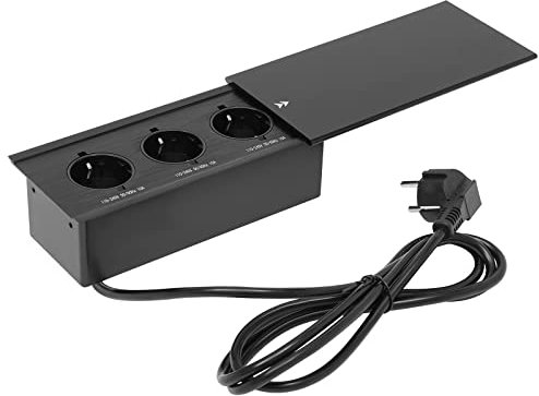 JDBDU Regleta de 3 enchufes con tapa deslizante, zócalo de mesa, buje empotrable con cable de alimentación de 1,8 m para oficinas, aulas, salas de trabajo