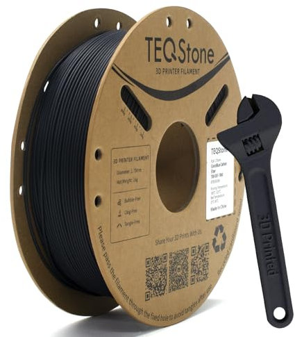 TEQStone PLA-CF Filament 1,75mm Blau (Dunkel) 1KG, Kohlefaser Verstärkt, Verbesserte Zähigkeit, Sauber Gewickelt, Maßhaltigkeit +/-0,02mm 3D Drucker Filament