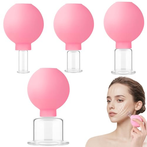 Ensemble de ventouses pour le visage, jeu de ventouses en silicone en verre en verre 4 pièces, thérapie de tasse d'aspiration à vide de massage